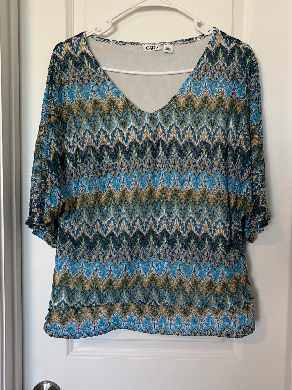 Cato Blue & Green Patterned V-Neck Women's Top
Size L